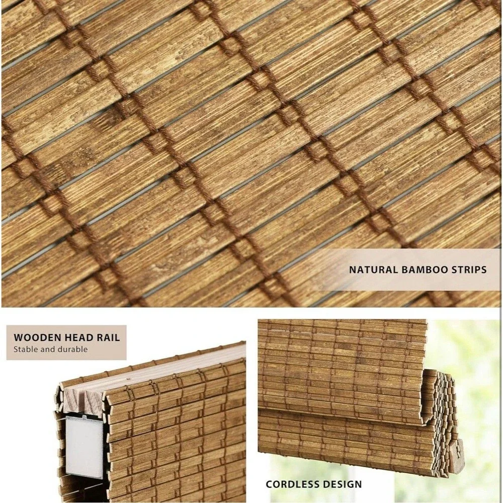 LazBlinds No Tools No Drill Cordless Bamboo Shades Light Filtering 22.5x 48